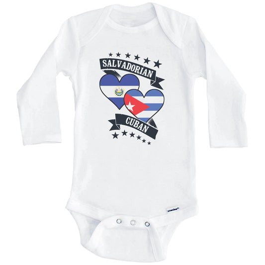 Salvadorian Cuban Heart Flags El Salvador Cuba Baby Bodysuit (Long Sleeves)