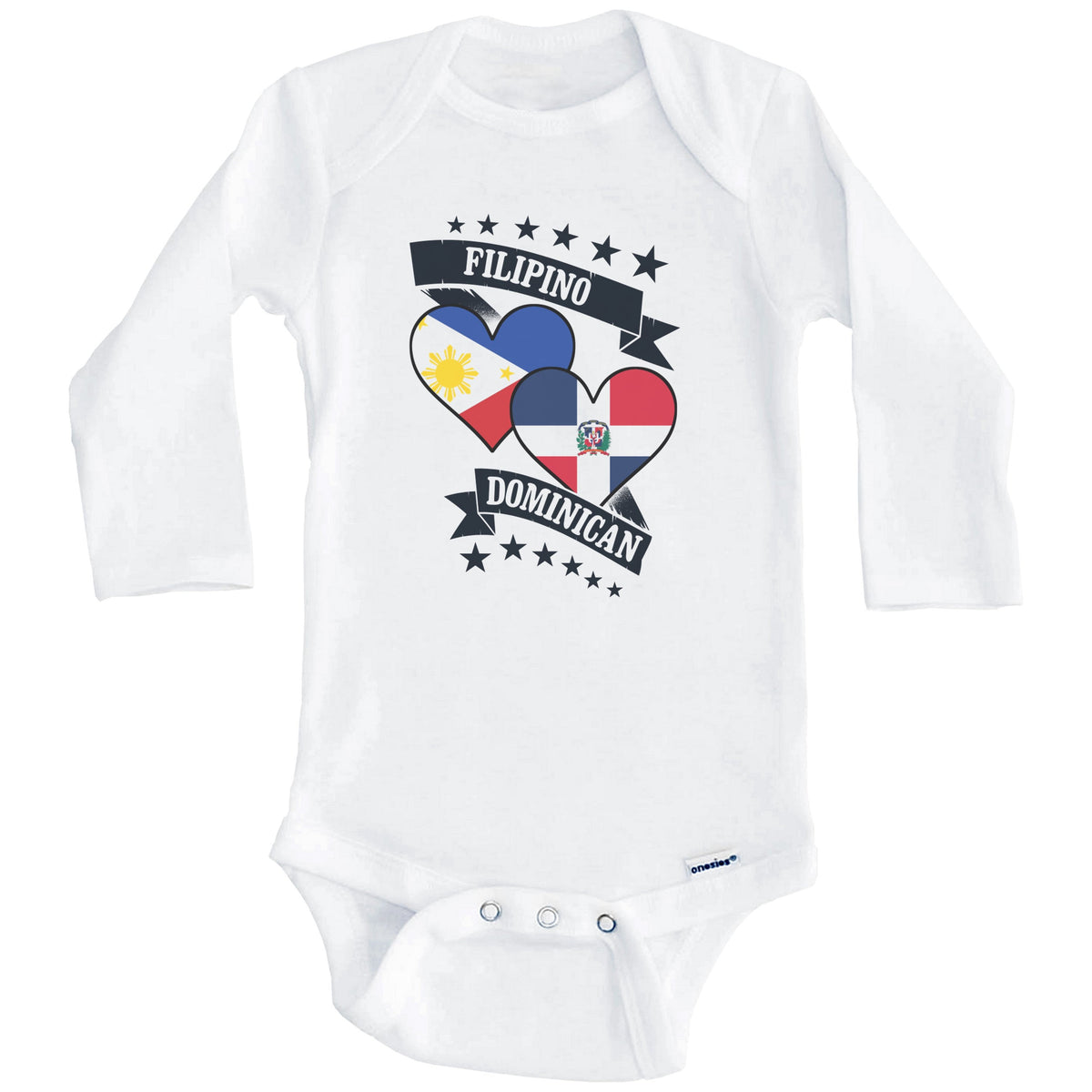 Filipino Dominican Heart Flags Philippines Dominican Republic Baby Bodysuit (Long Sleeves)