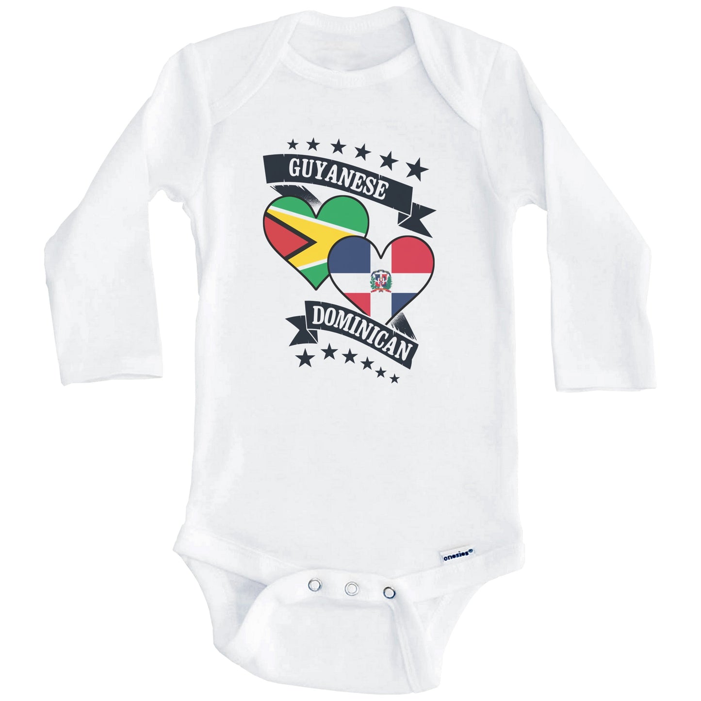 Guyanese Dominican Heart Flags Guyana Dominican Republic Baby Bodysuit (Long Sleeves)