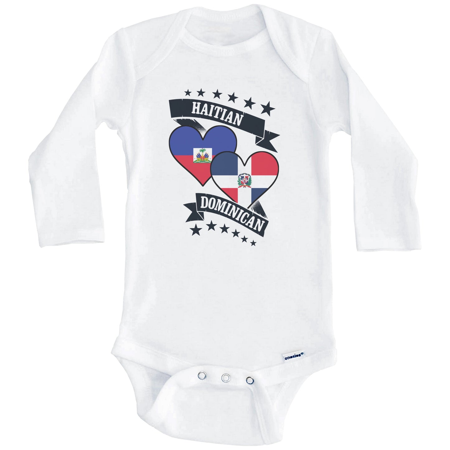 Haitian Dominican Heart Flags Haiti Dominican Republic Baby Bodysuit (Long Sleeves)