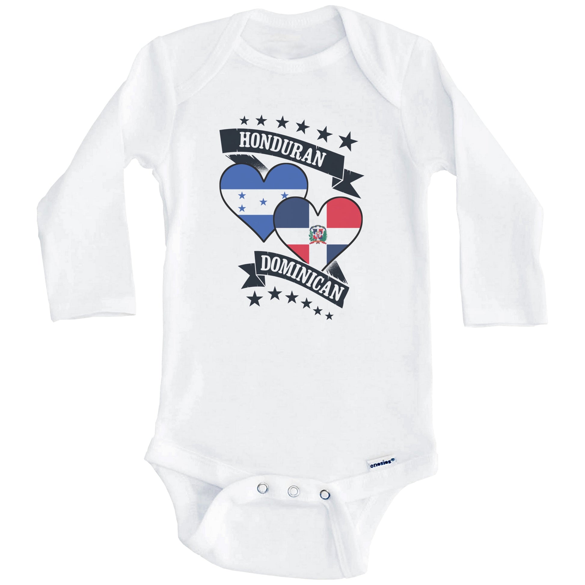 Honduran Dominican Heart Flags Honduras Dominican Republic Baby Bodysuit (Long Sleeves)