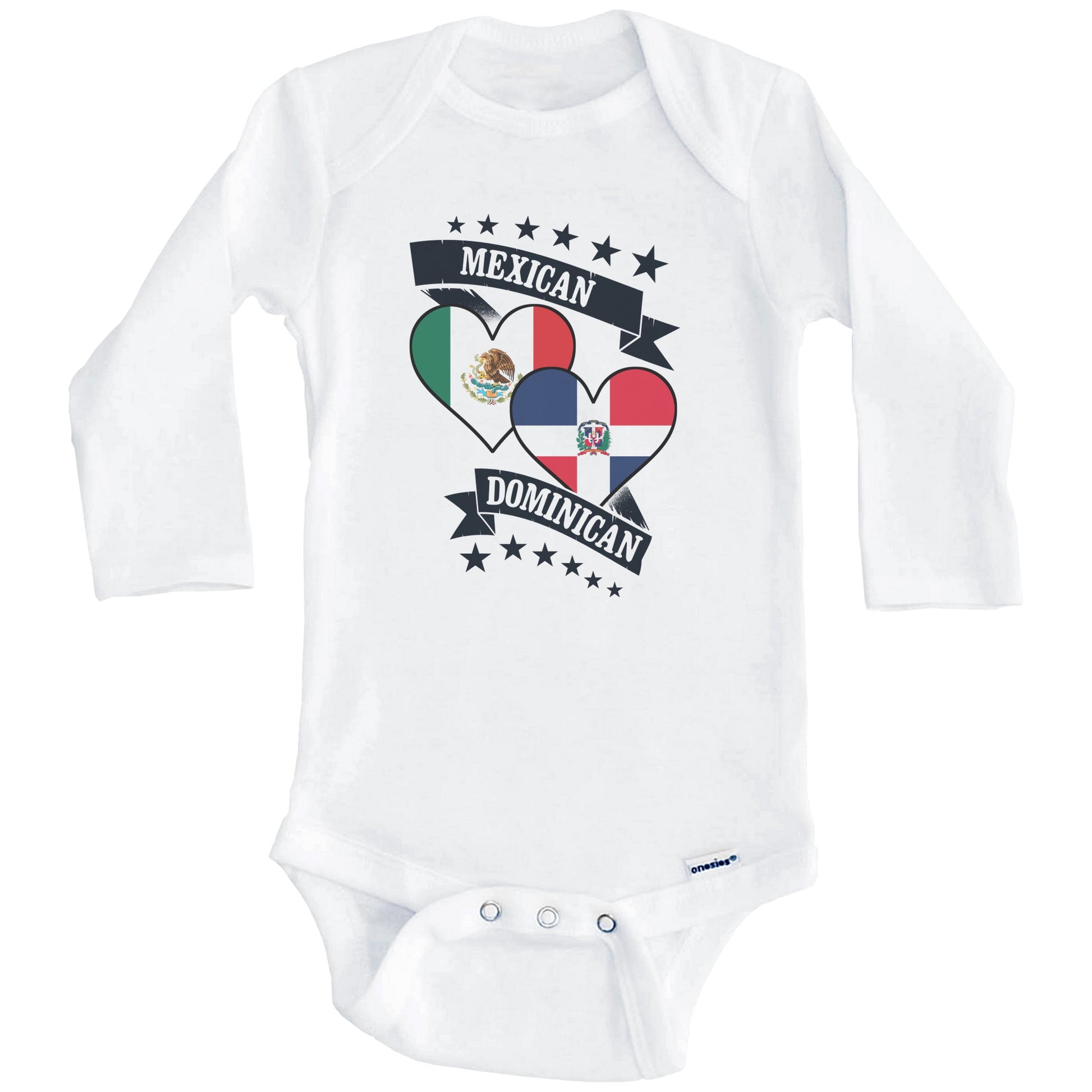 Mexican Dominican Heart Flags Mexico Dominican Republic Baby Bodysuit (Long Sleeves)