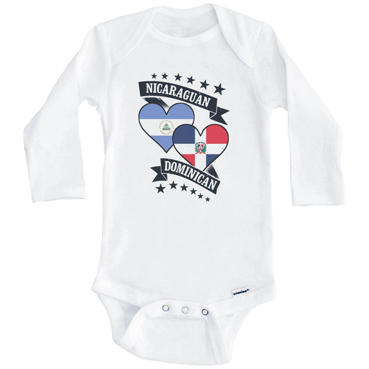 Nicaraguan Dominican Heart Flags Nicaragua Dominican Republic Baby Bodysuit (Long Sleeves)