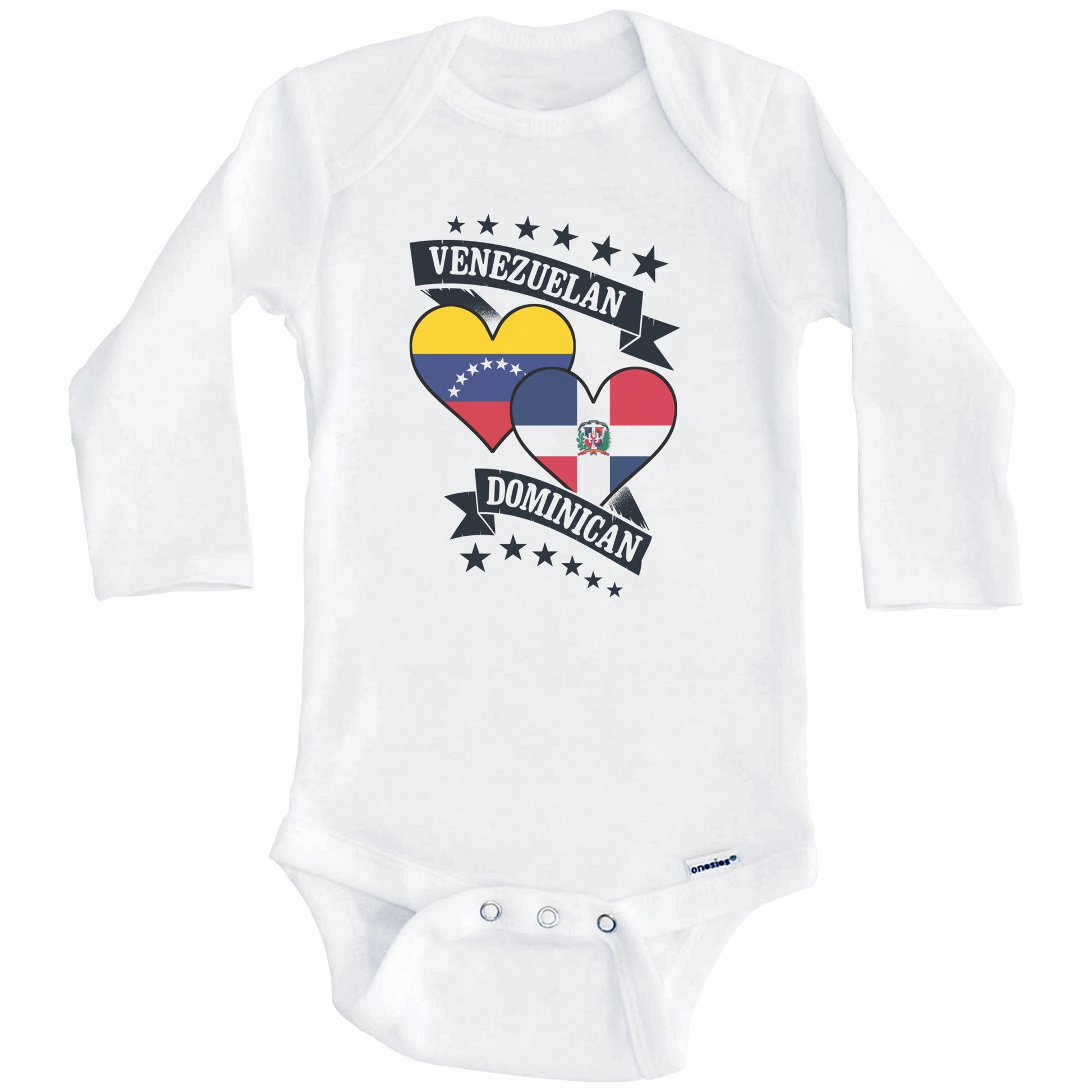Venezuelan Dominican Heart Flags Venezuela Dominican Republic Baby Bodysuit (Long Sleeves)