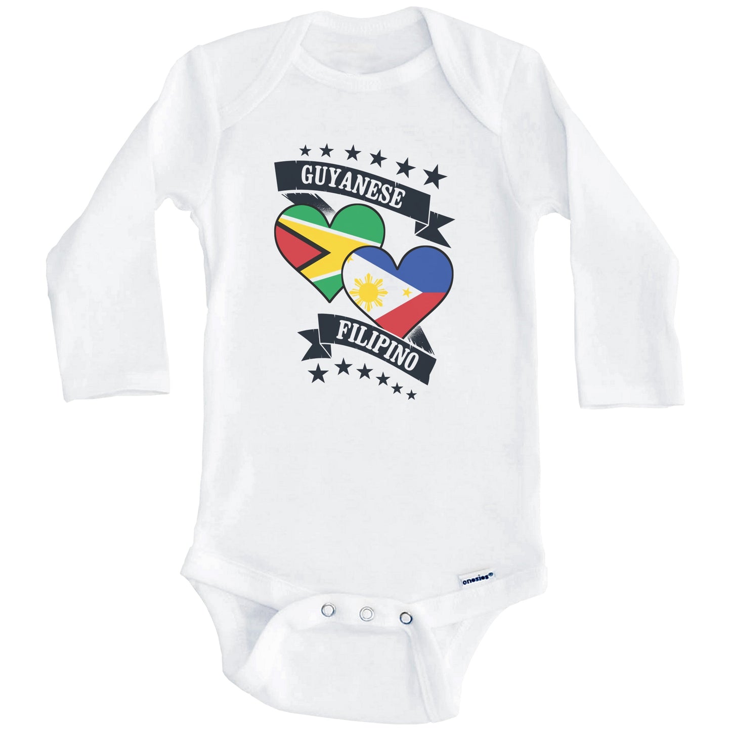 Guyanese Filipino Heart Flags Guyana Philippines Baby Bodysuit (Long Sleeves)