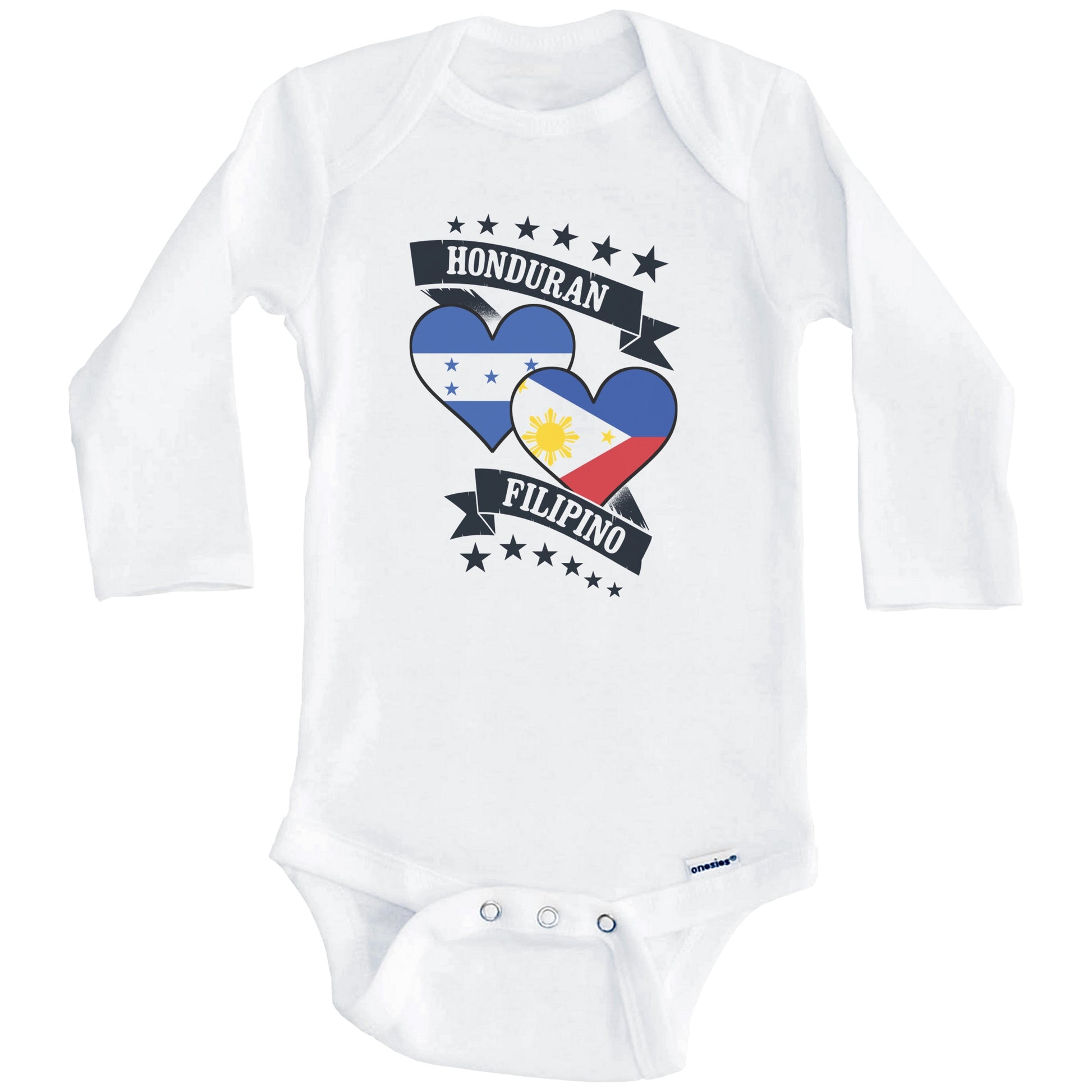 Honduran Filipino Heart Flags Honduras Philippines Baby Bodysuit (Long Sleeves)