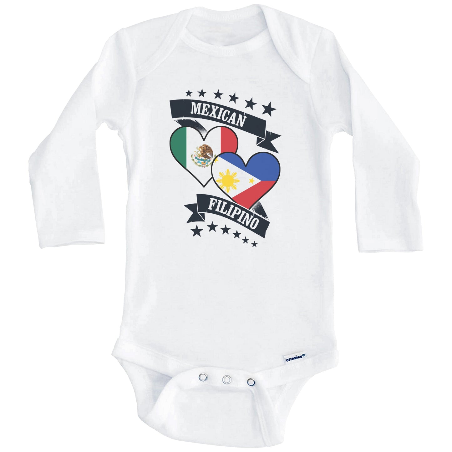 Mexican Filipino Heart Flags Mexico Philippines Baby Bodysuit (Long Sleeves)