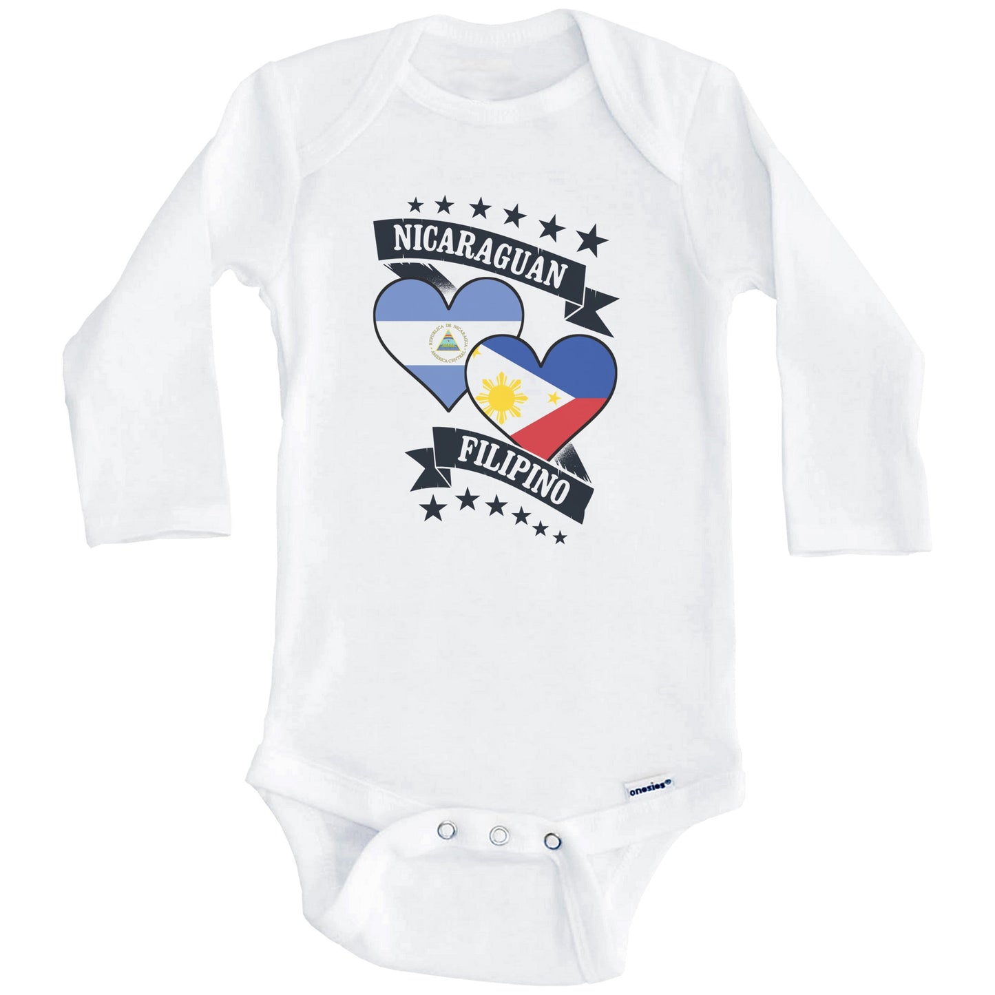 Nicaraguan Filipino Heart Flags Nicaragua Philippines Baby Bodysuit (Long Sleeves)