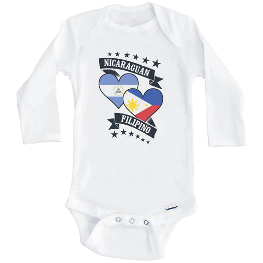 Nicaraguan Filipino Heart Flags Nicaragua Philippines Baby Bodysuit (Long Sleeves)
