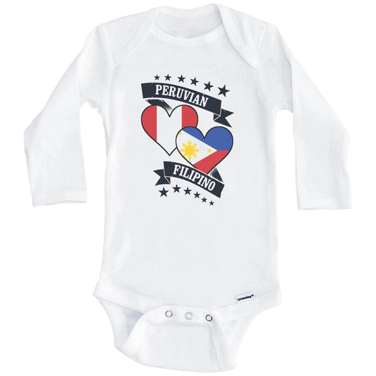 Peruvian Filipino Heart Flags Peru Philippines Baby Bodysuit (Long Sleeves)