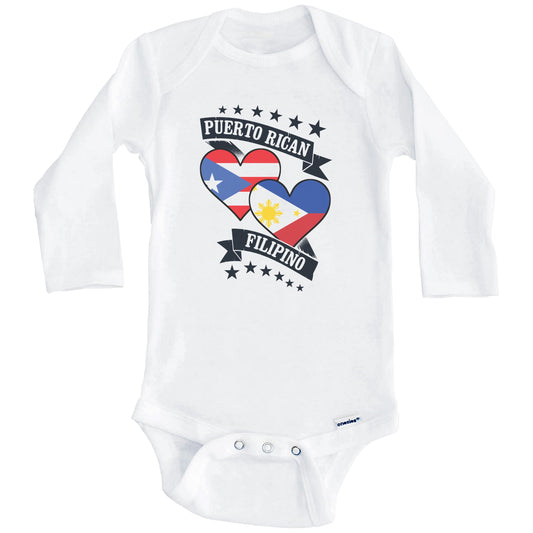 Puerto Rican Filipino Heart Flags Puerto Rico Philippines Baby Bodysuit (Long Sleeves)