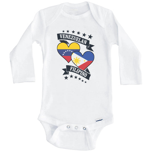 Venezuelan Filipino Heart Flags Venezuela Philippines Baby Bodysuit (Long Sleeves)