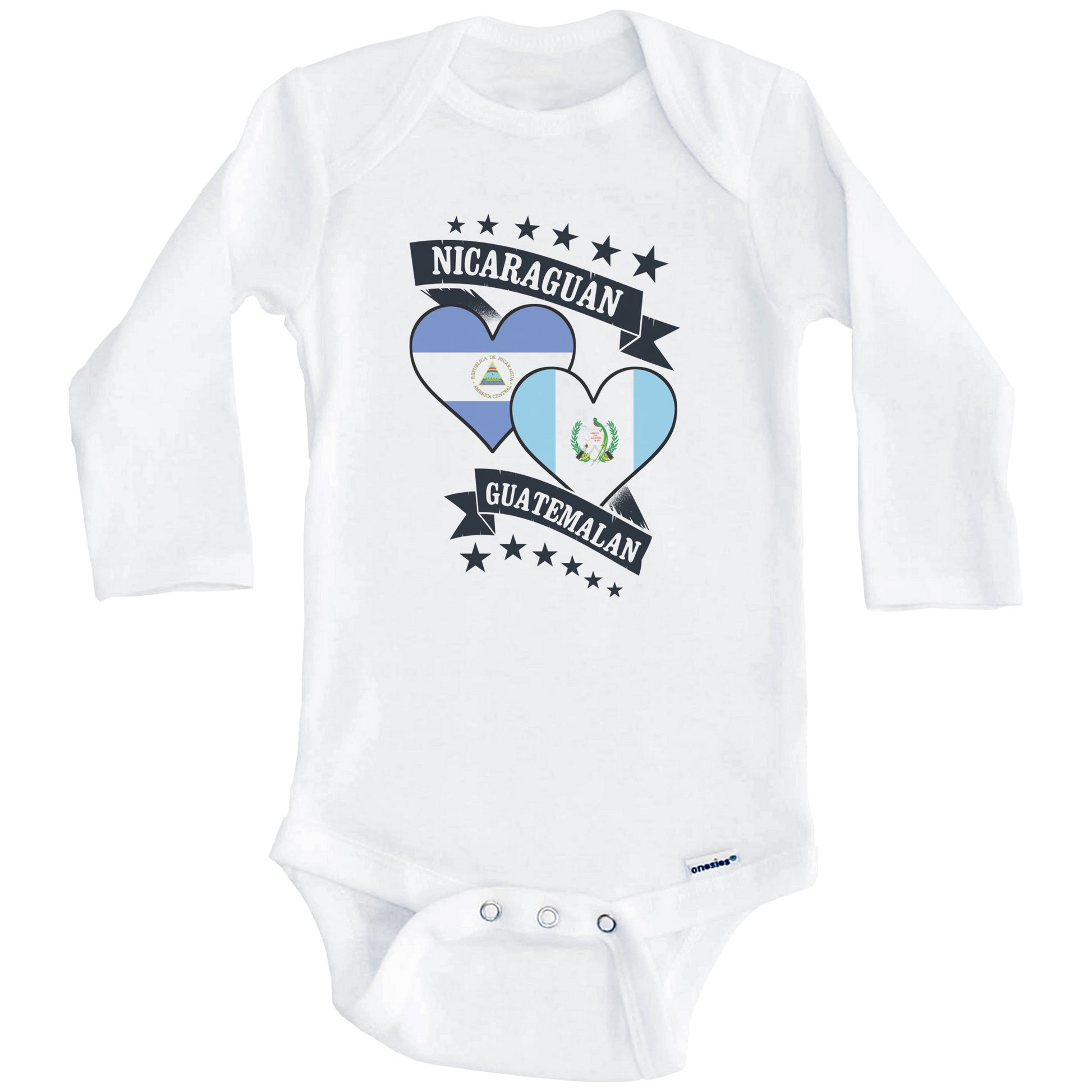 Nicaraguan Guatemalan Heart Flags Nicaragua Guatemala Baby Bodysuit (Long Sleeves)