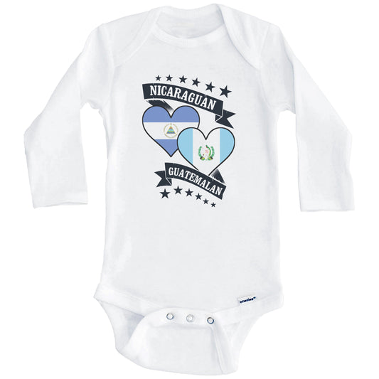 Nicaraguan Guatemalan Heart Flags Nicaragua Guatemala Baby Bodysuit (Long Sleeves)
