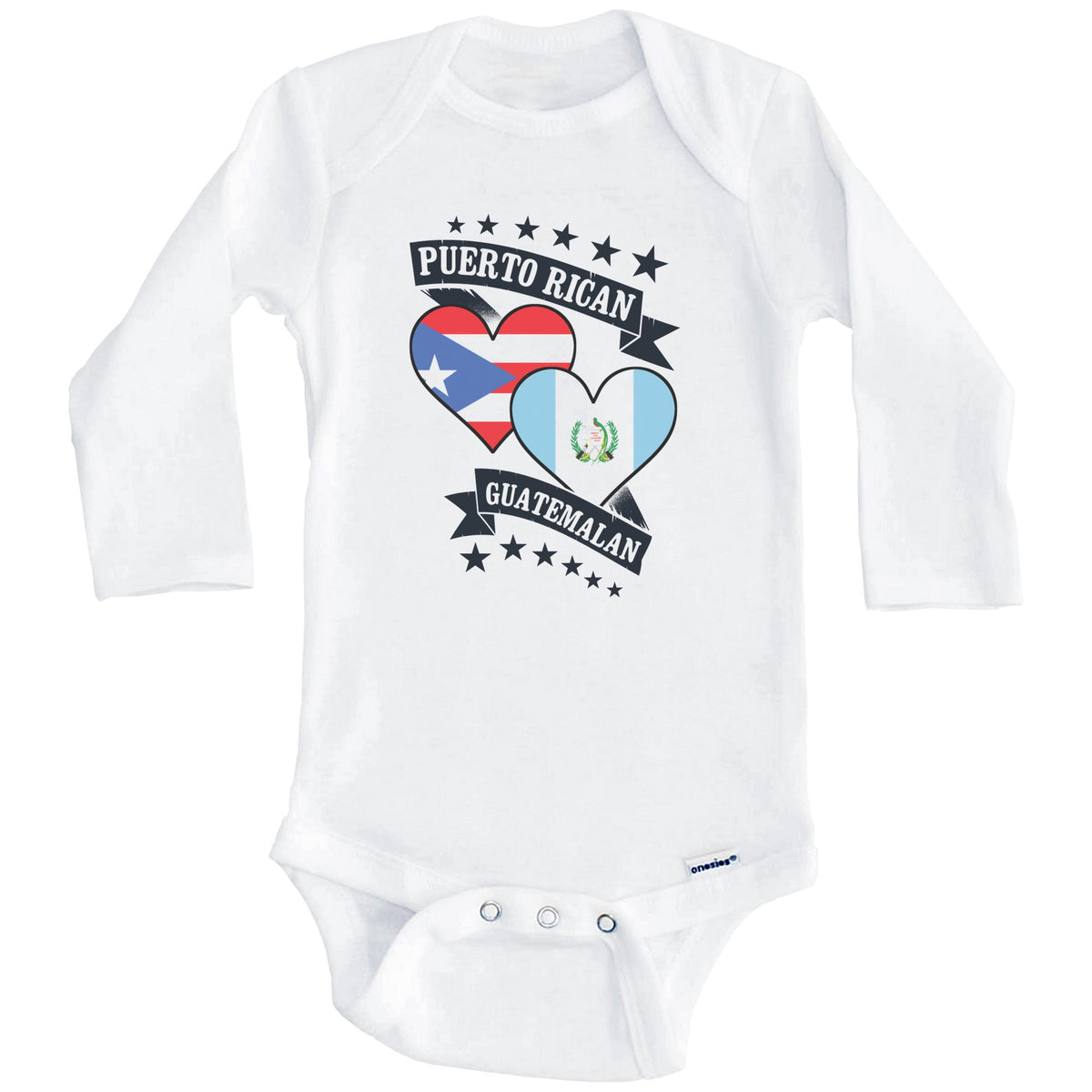 Puerto Rican Guatemalan Heart Flags Puerto Rico Guatemala Baby Bodysuit (Long Sleeves)