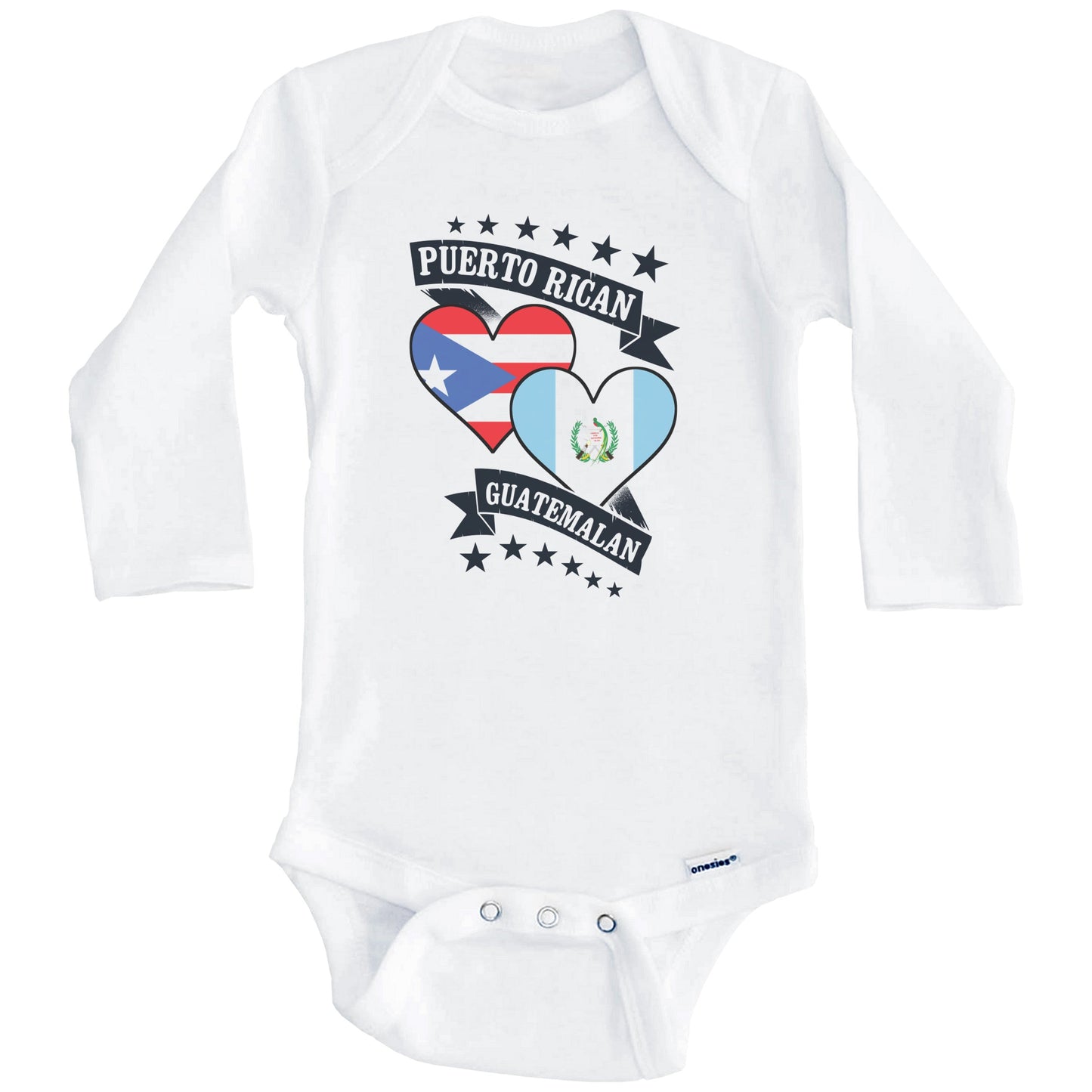 Puerto Rican Guatemalan Heart Flags Puerto Rico Guatemala Baby Bodysuit (Long Sleeves)