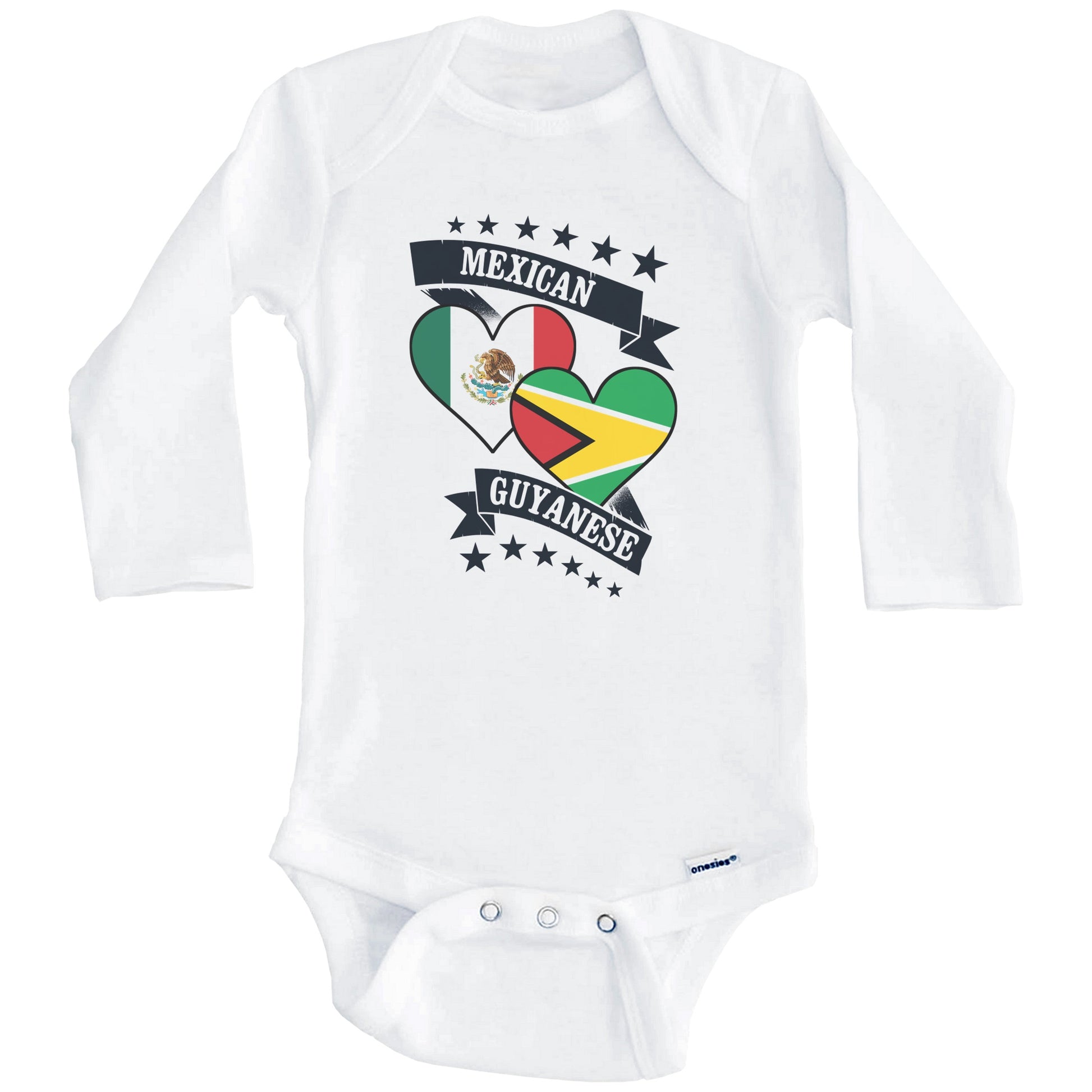Mexican Guyanese Heart Flags Mexico Guyana Baby Bodysuit (Long Sleeves)