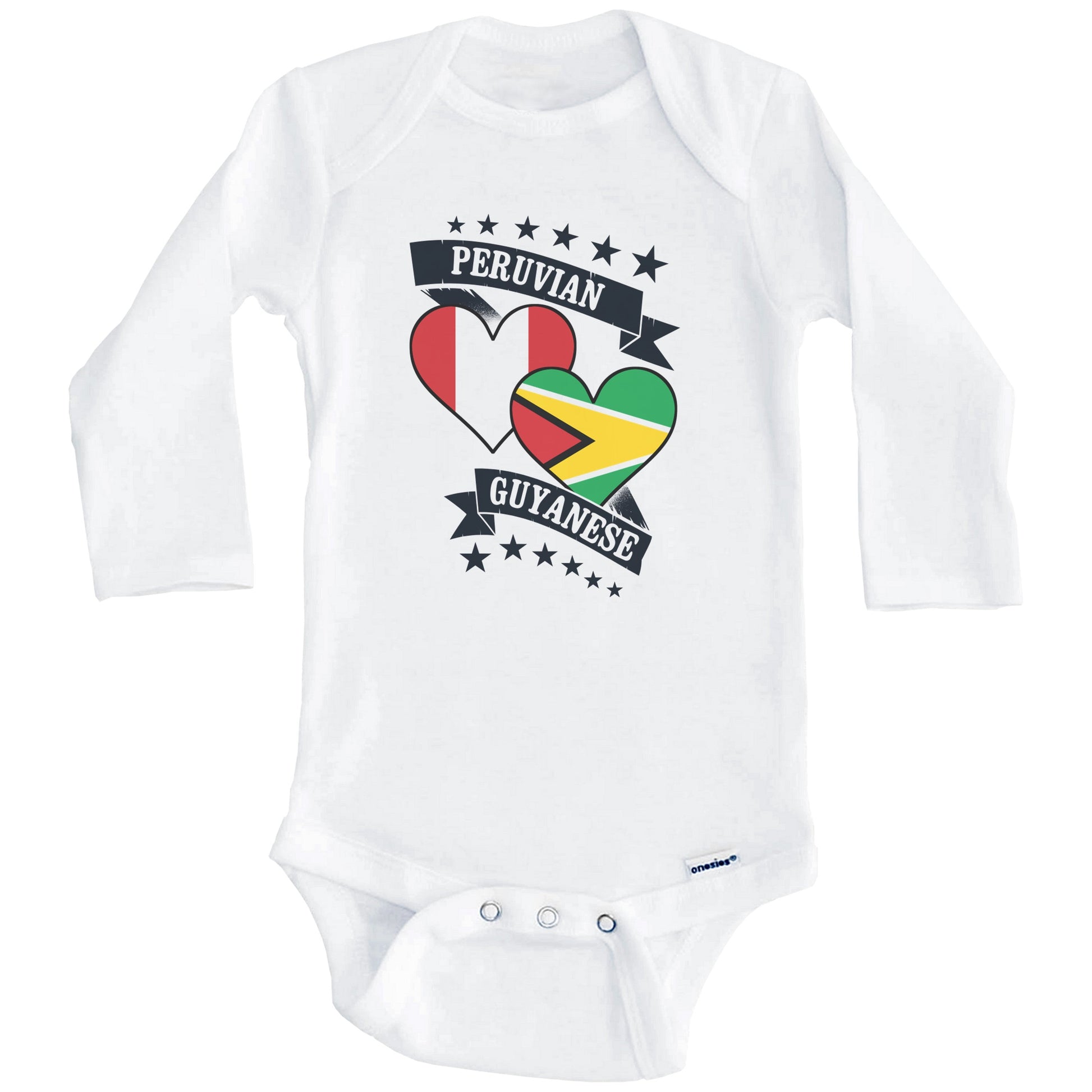 Peruvian Guyanese Heart Flags Peru Guyana Baby Bodysuit (Long Sleeves)