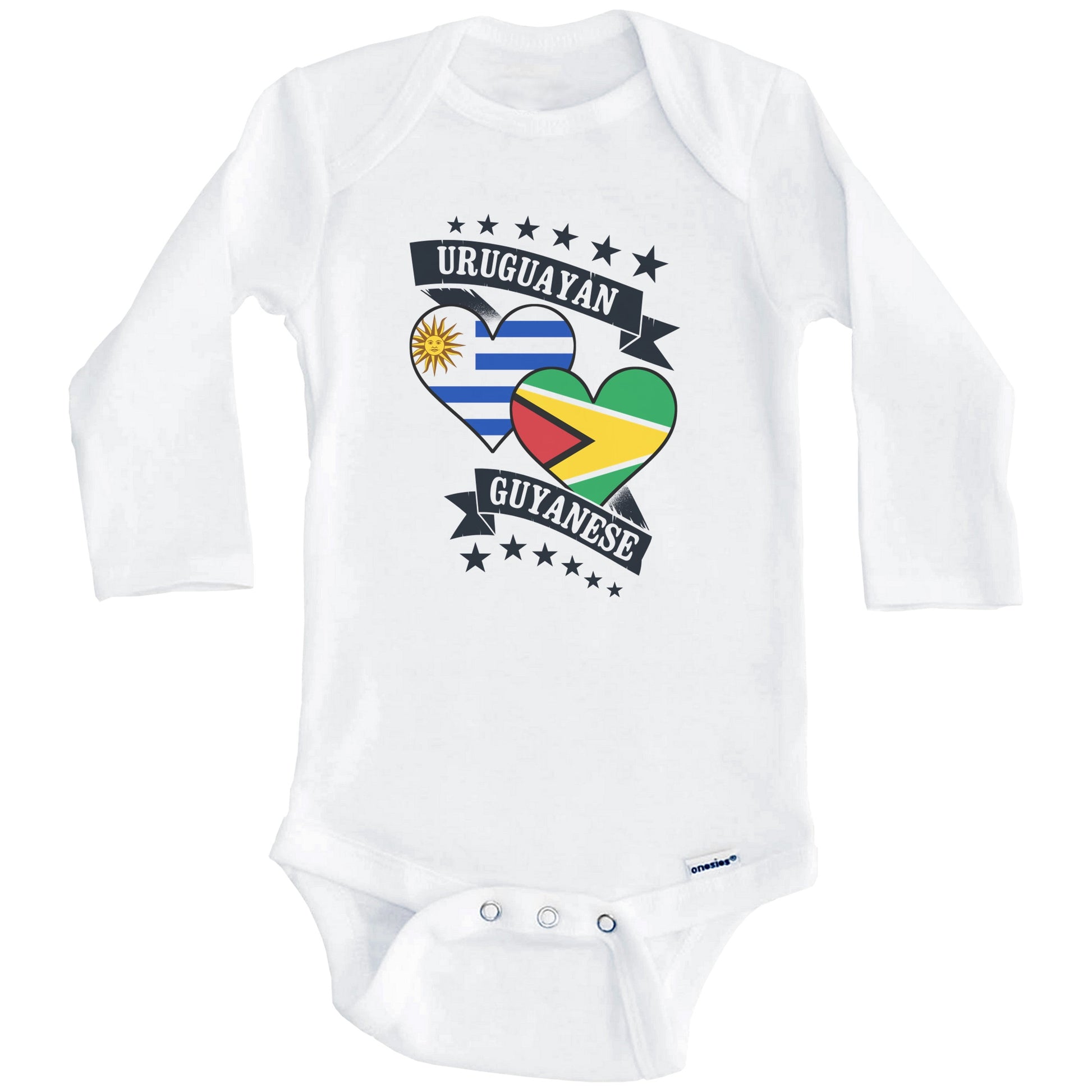 Uruguayan Guyanese Heart Flags Uruguay Guyana Baby Bodysuit (Long Sleeves)