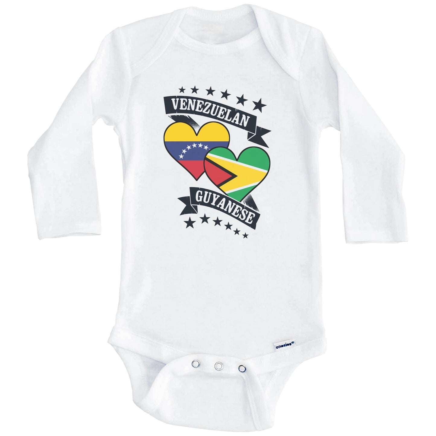 Venezuelan Guyanese Heart Flags Venezuela Guyana Baby Bodysuit (Long Sleeves)