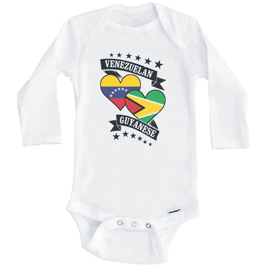 Venezuelan Guyanese Heart Flags Venezuela Guyana Baby Bodysuit (Long Sleeves)