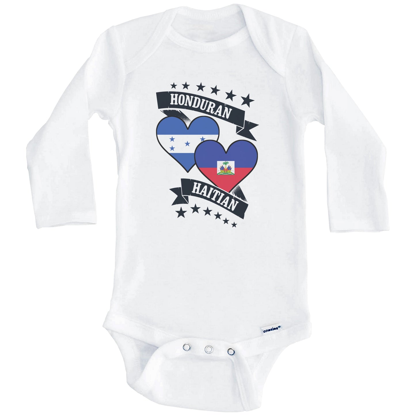 Honduran Haitian Heart Flags Honduras Haiti Baby Bodysuit (Long Sleeves)