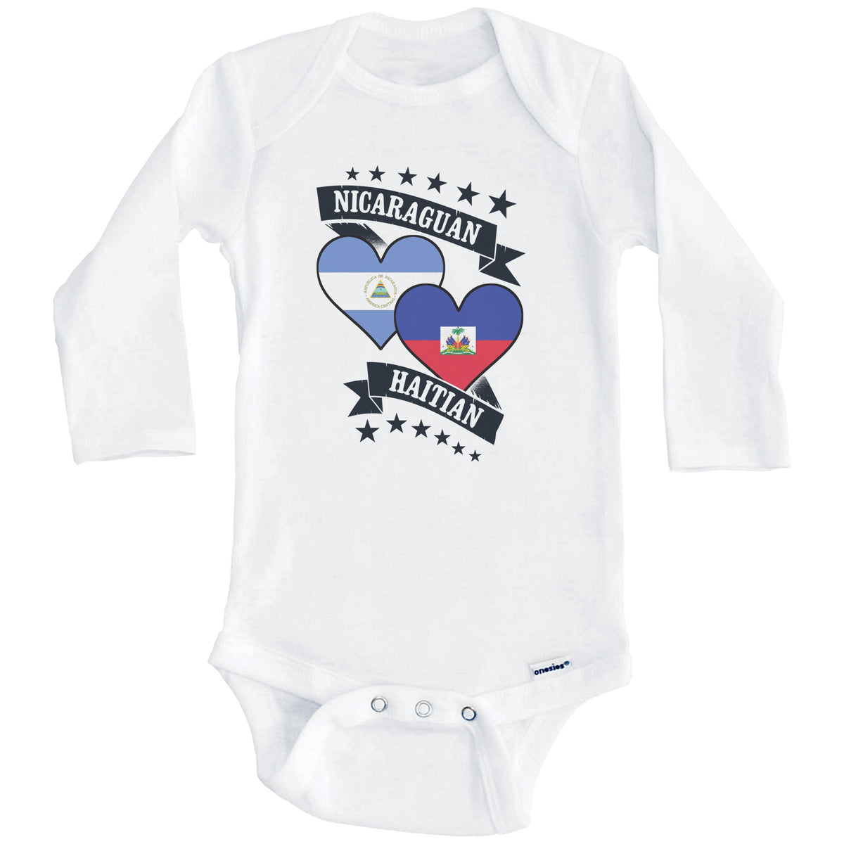 Nicaraguan Haitian Heart Flags Nicaragua Haiti Baby Bodysuit (Long Sleeves)