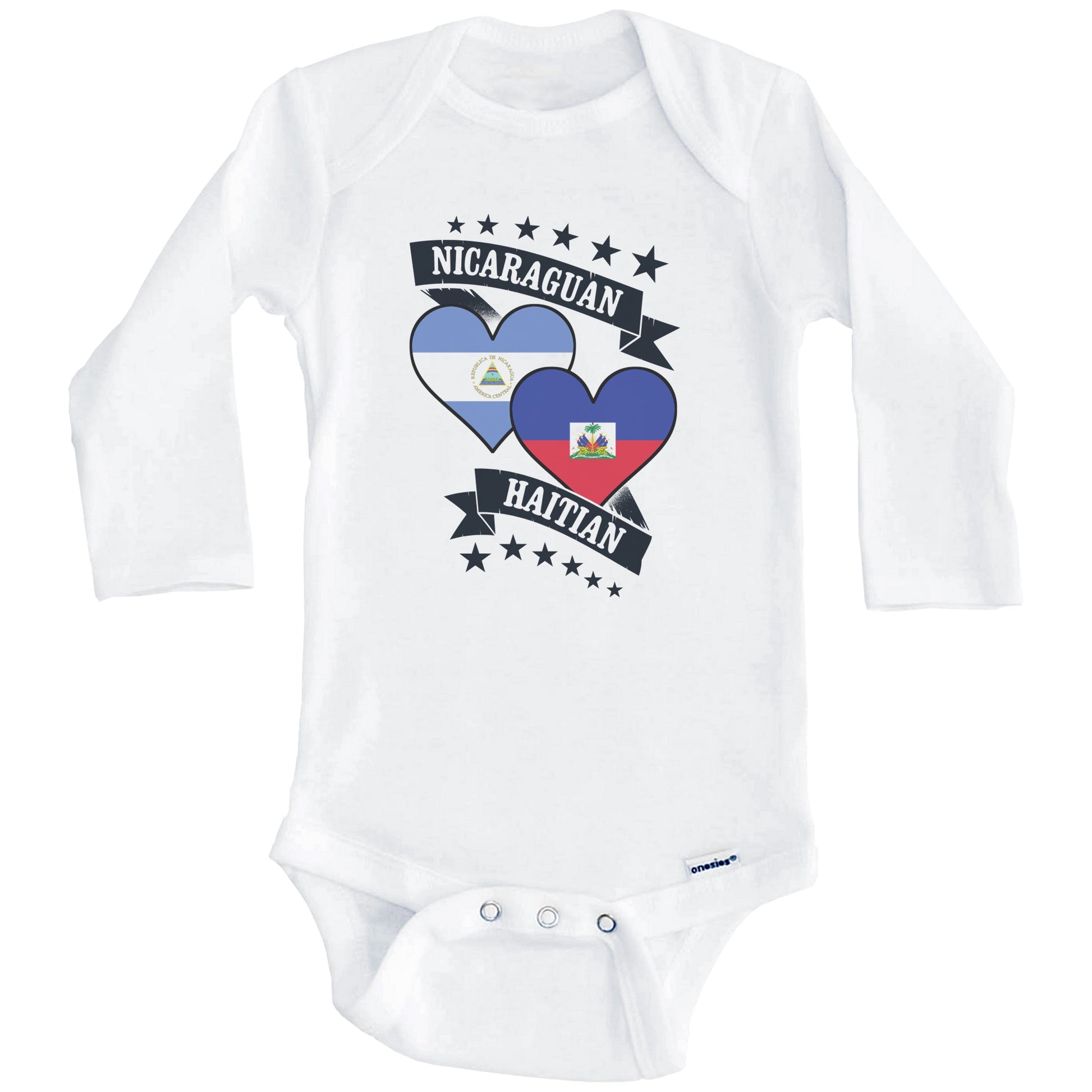 Nicaraguan Haitian Heart Flags Nicaragua Haiti Baby Bodysuit (Long Sleeves)
