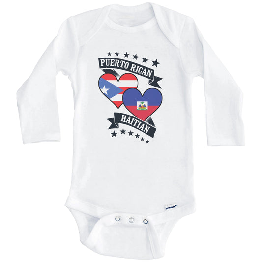 Puerto Rican Haitian Heart Flags Puerto Rico Haiti Baby Bodysuit (Long Sleeves)