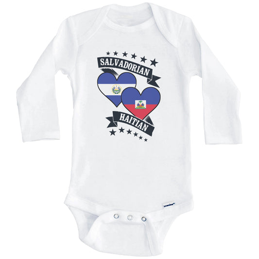 Salvadorian Haitian Heart Flags El Salvador Haiti Baby Bodysuit (Long Sleeves)