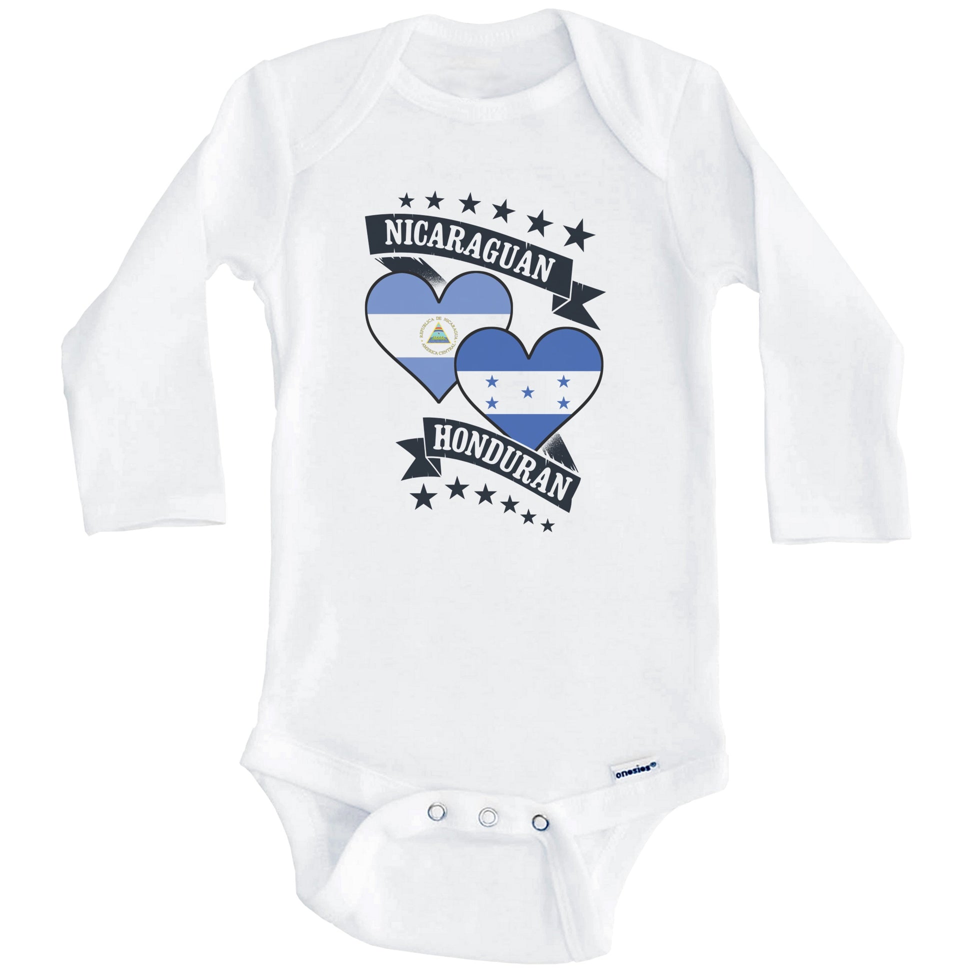 Nicaraguan Honduran Heart Flags Nicaragua Honduras Baby Bodysuit (Long Sleeves)
