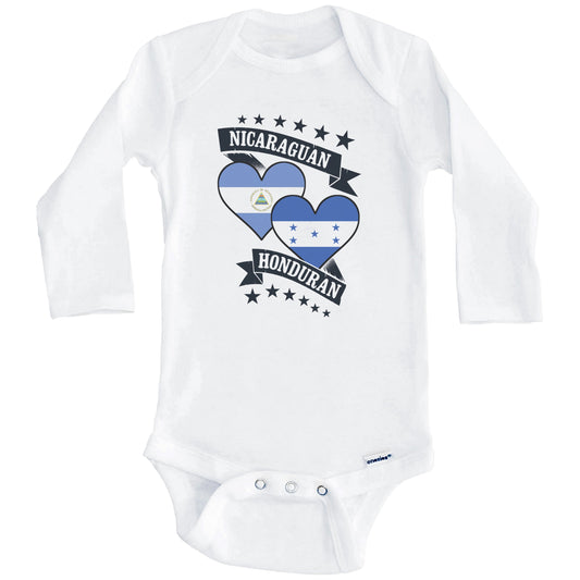 Nicaraguan Honduran Heart Flags Nicaragua Honduras Baby Bodysuit (Long Sleeves)