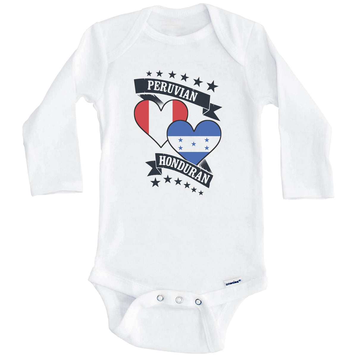 Peruvian Honduran Heart Flags Peru Honduras Baby Bodysuit (Long Sleeves)