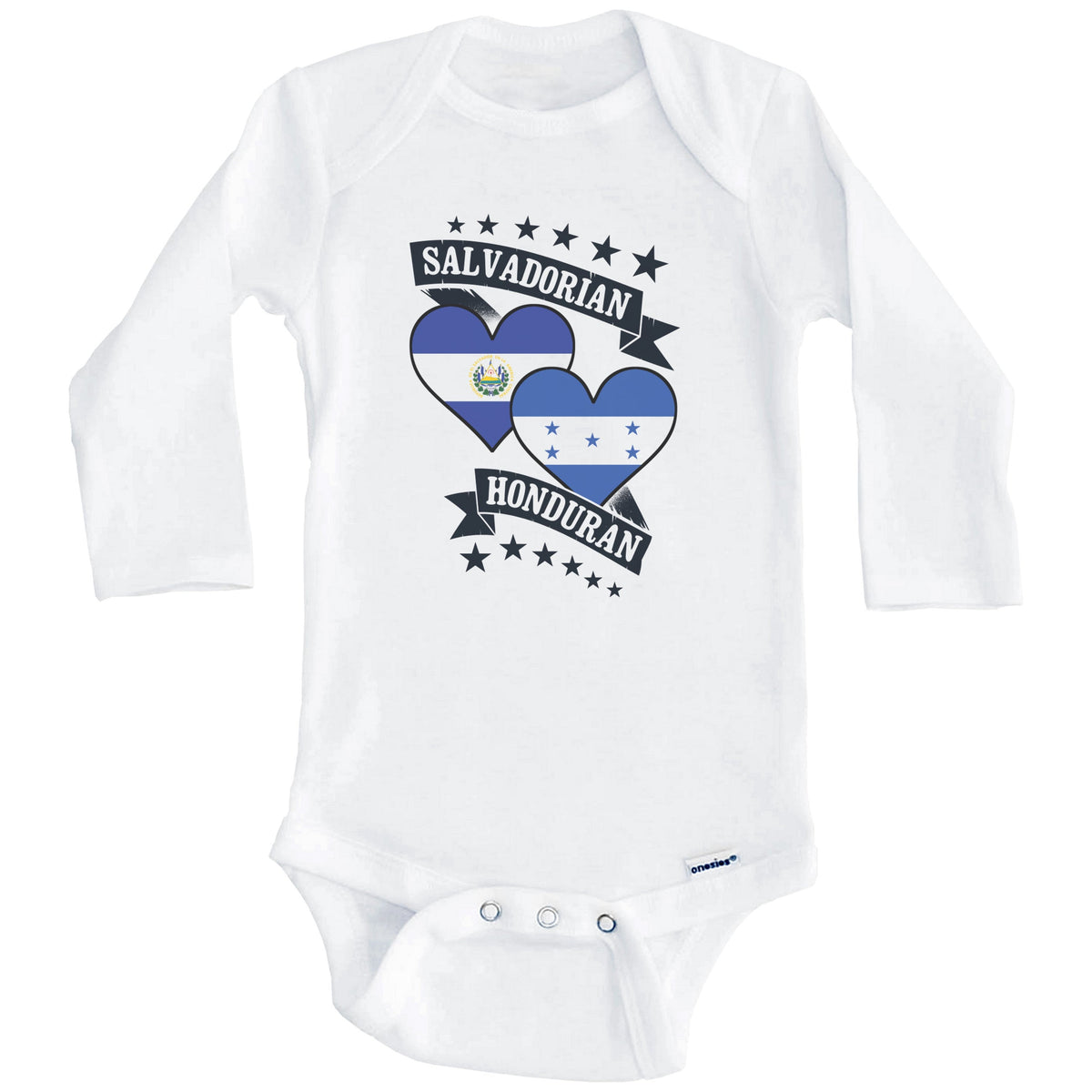 Salvadorian Honduran Heart Flags El Salvador Honduras Baby Bodysuit (Long Sleeves)