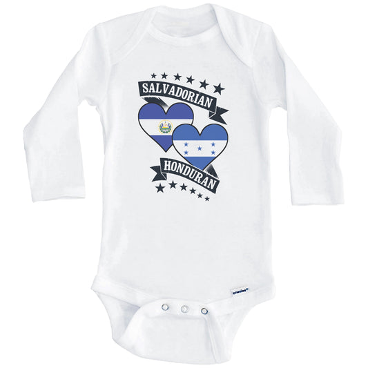 Salvadorian Honduran Heart Flags El Salvador Honduras Baby Bodysuit (Long Sleeves)
