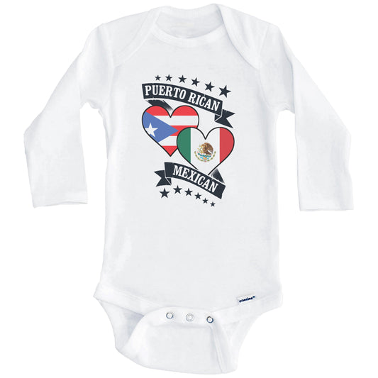 Puerto Rican Mexican Heart Flags Puerto Rico Mexico Baby Bodysuit (Long Sleeves)