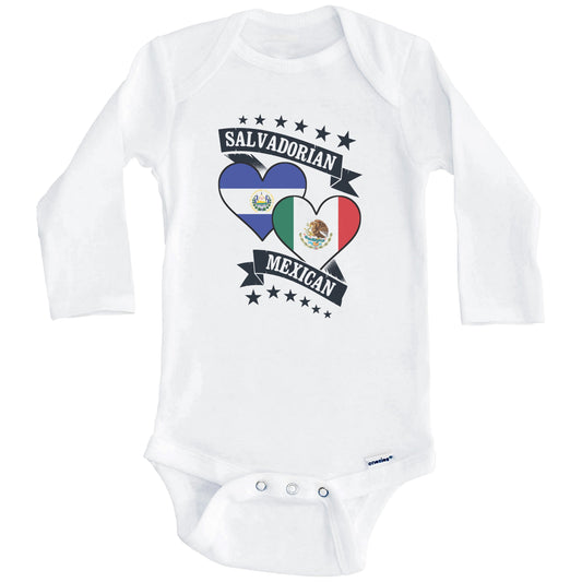 Salvadorian Mexican Heart Flags El Salvador Mexico Baby Bodysuit (Long Sleeves)