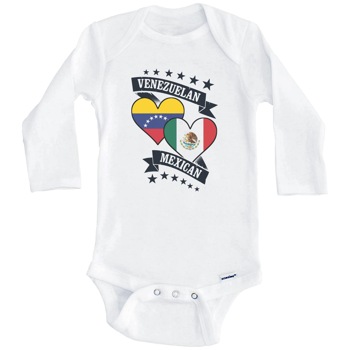 Venezuela Mexican Heart Flags Venezuela Mexico Baby Bodysuit (Long Sleeves)