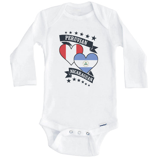 Peruvian Nicaraguan Heart Flags Peru Nicaragua Baby Bodysuit (Long Sleeves)