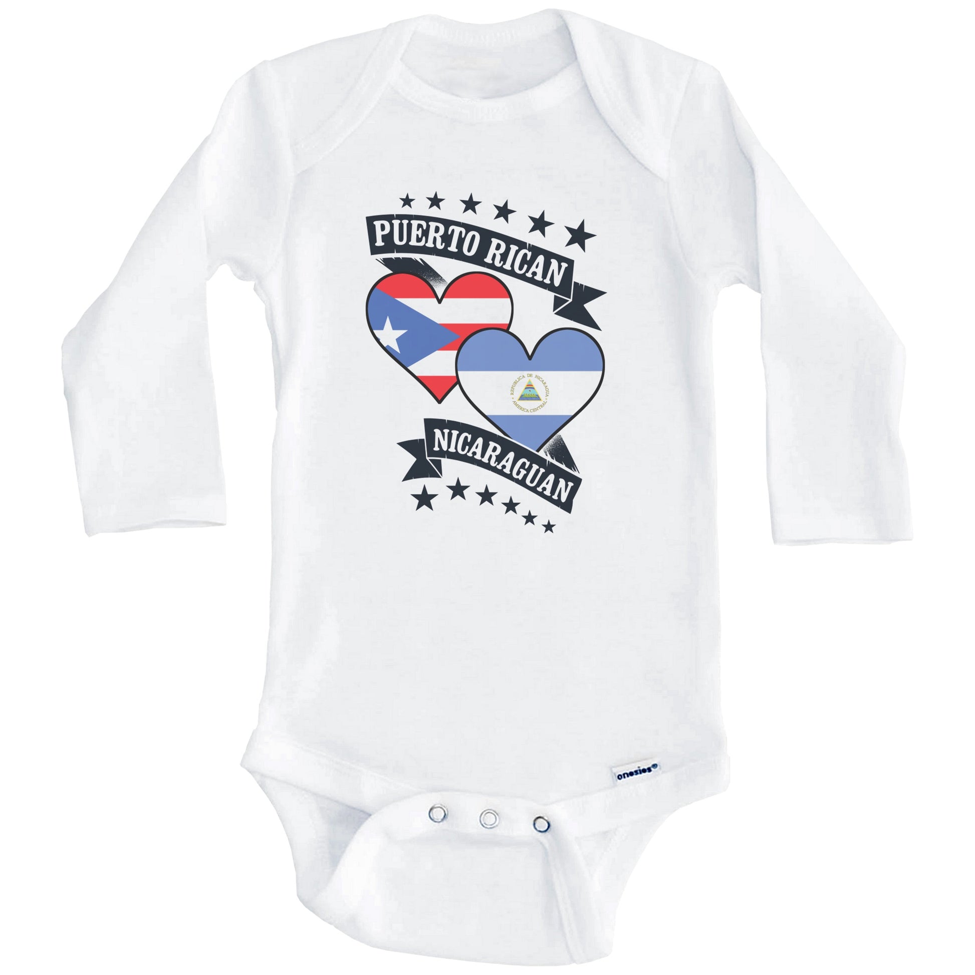 Puerto Rican Nicaraguan Heart Flags Puerto Rico Nicaragua Baby Bodysuit (Long Sleeves)