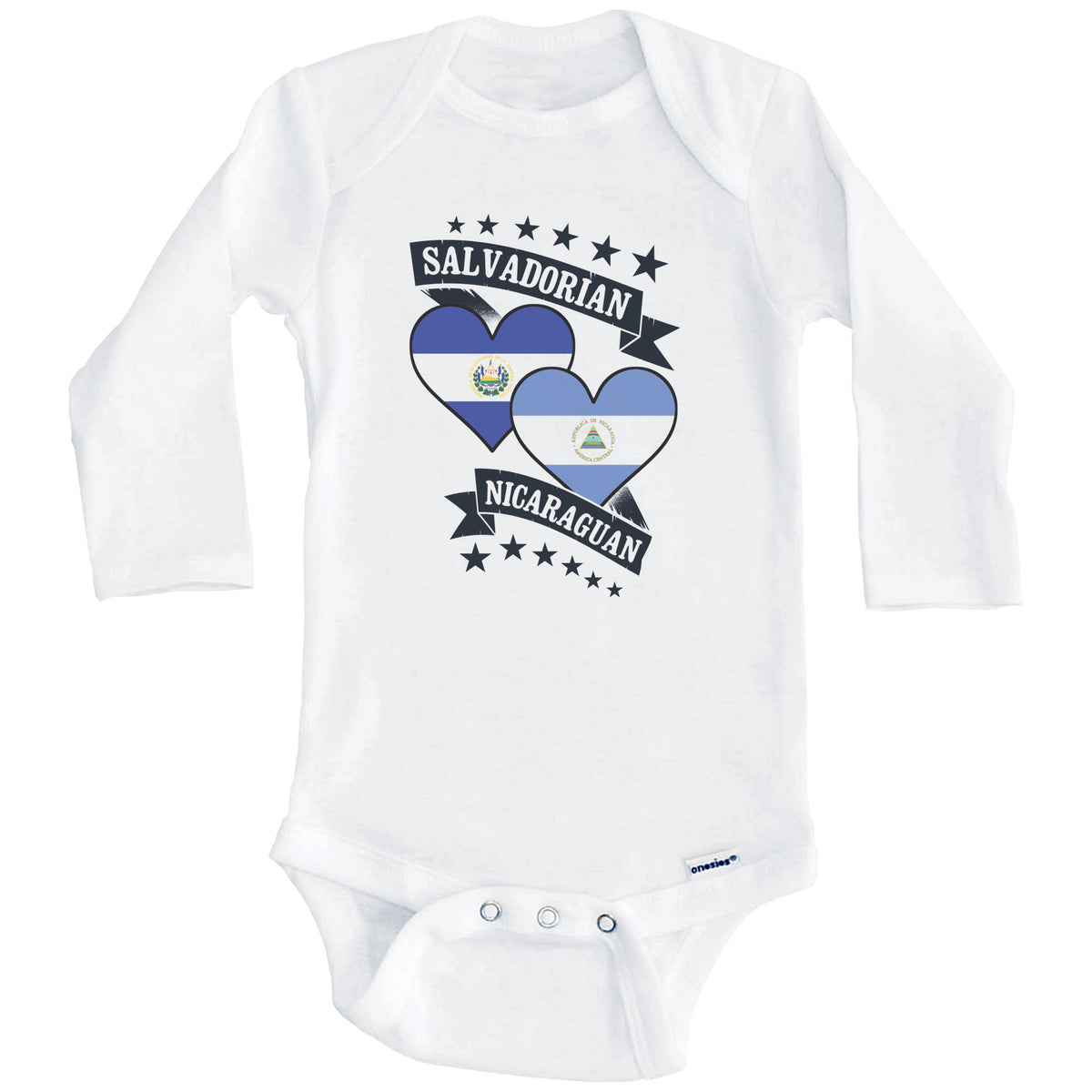 Salvadorian Nicaraguan Heart Flags El Salvador Nicaragua Baby Bodysuit (Long Sleeves)
