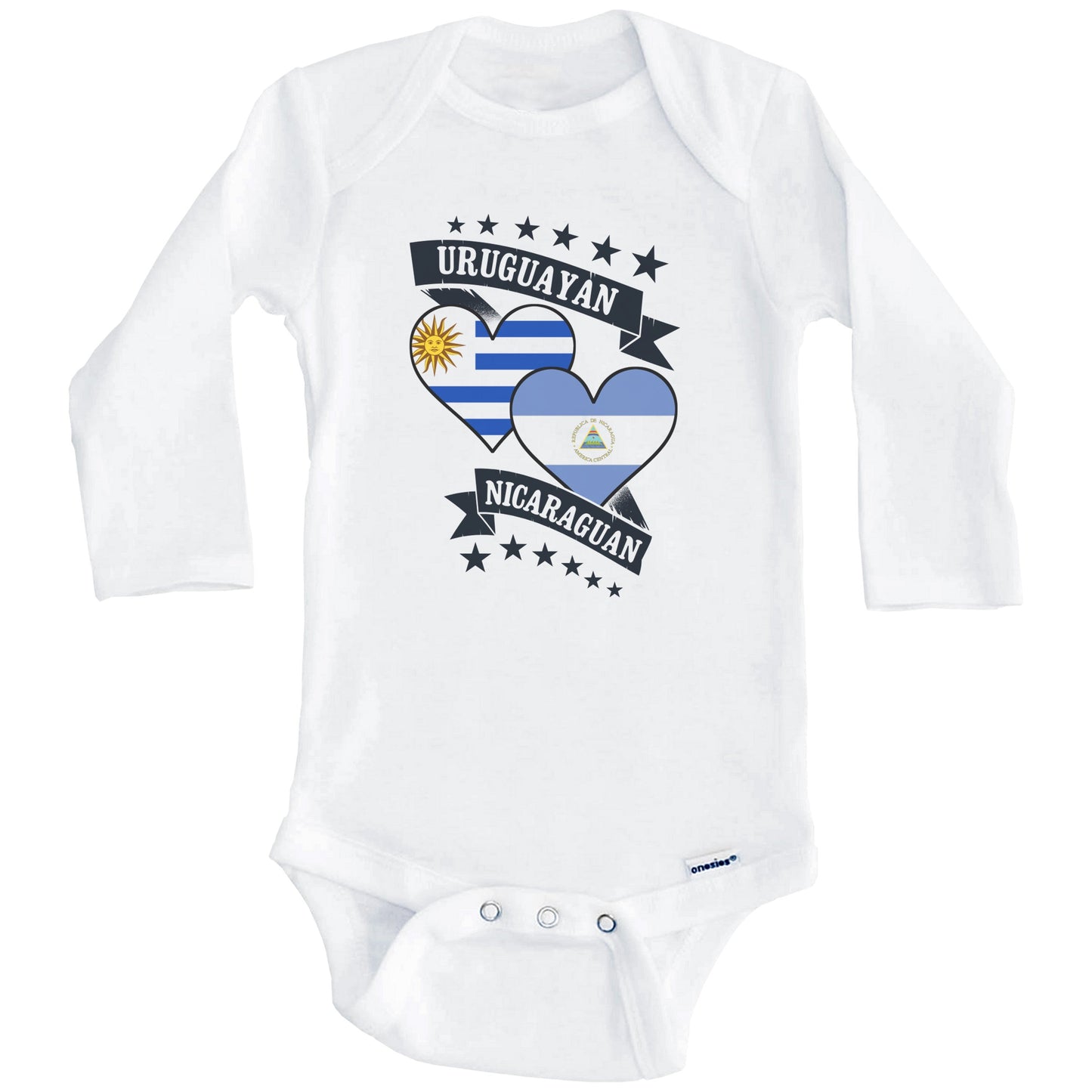 Uruguayan Nicaraguan Heart Flags Uruguay Nicaragua Baby Bodysuit (Long Sleeves)