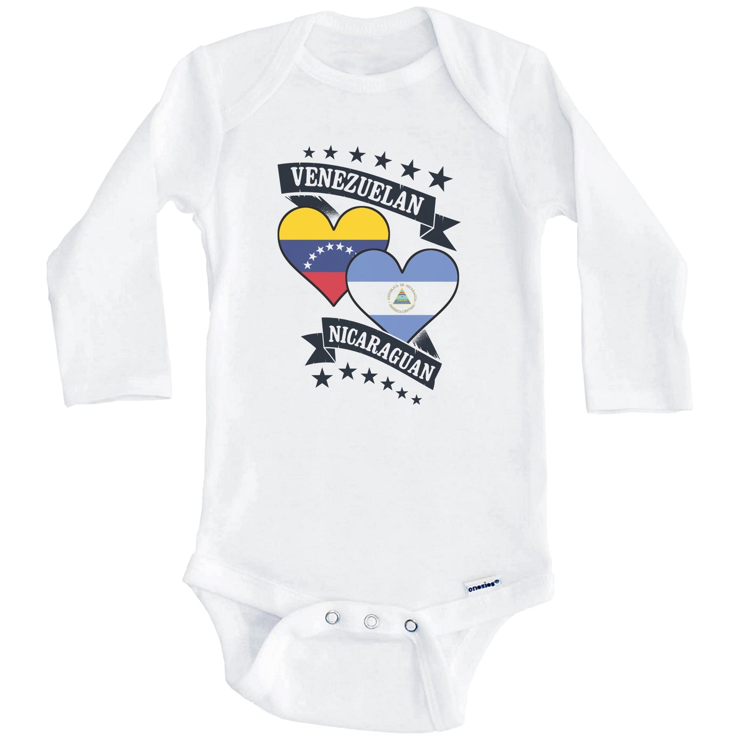 Venezuelan Nicaraguan Heart Flags Venezuela Nicaragua Baby Bodysuit (Long Sleeves)
