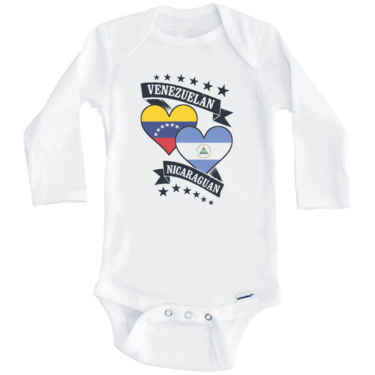 Venezuelan Nicaraguan Heart Flags Venezuela Nicaragua Baby Bodysuit (Long Sleeves)