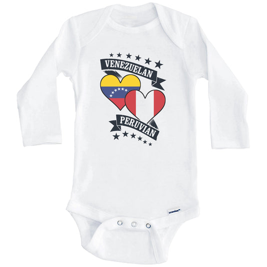 Venezuelan Peruvian Heart Flags Venezuela Peru Baby Bodysuit (Long Sleeves)