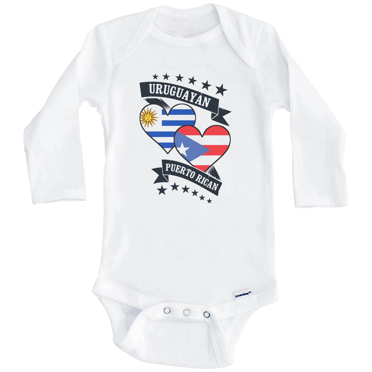 Uruguayan Puerto Rican Heart Flags Uruguay Puerto Rico Baby Bodysuit (Long Sleeves)