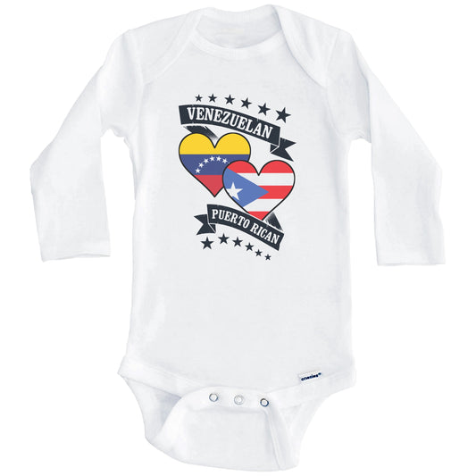 Venezuelan Puerto Rican Heart Flags Venezuela Puerto Rico Baby Bodysuit (Long Sleeves)