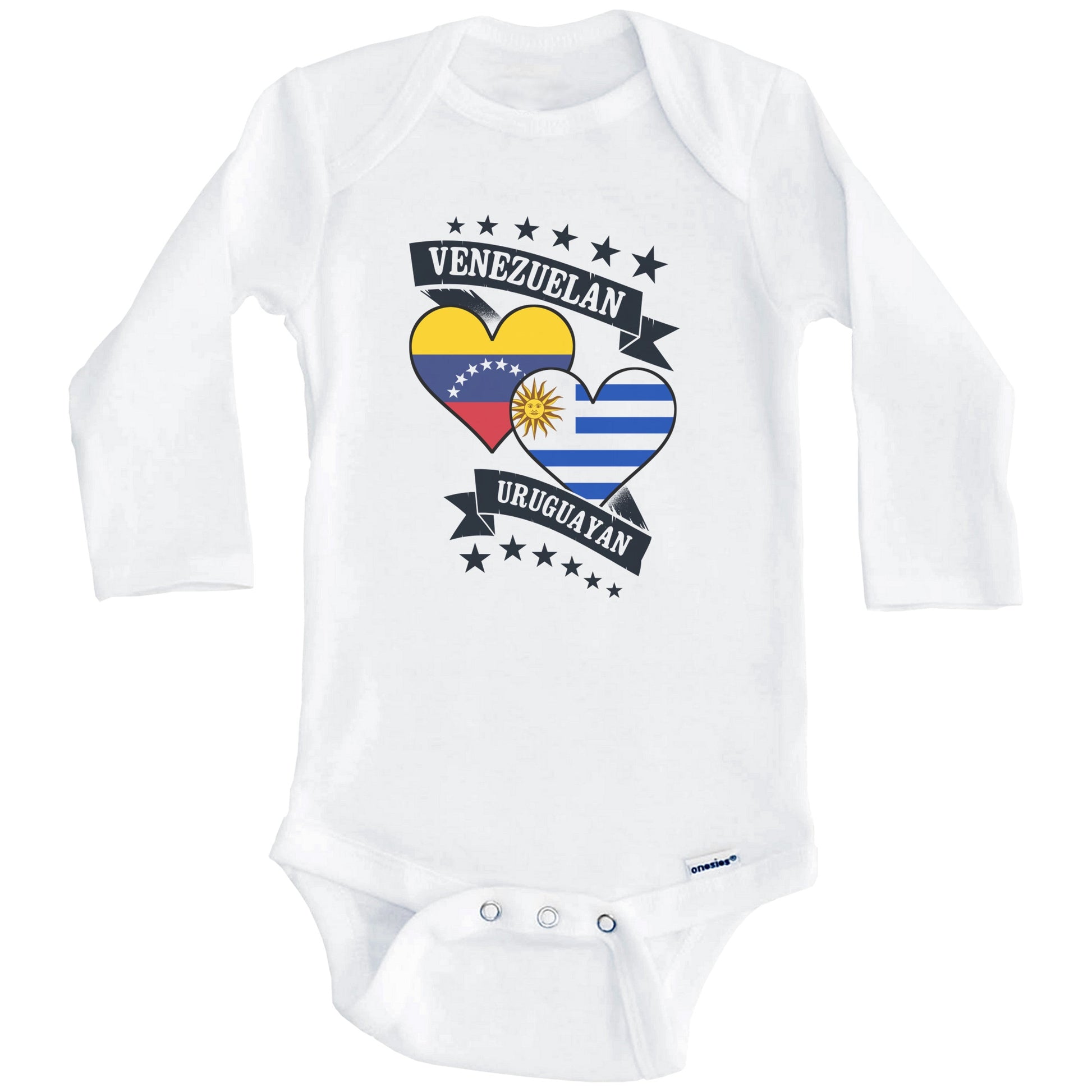 Venezuelan Uruguayan Heart Flags Venezuela Uruguay Baby Bodysuit (Long Sleeves)