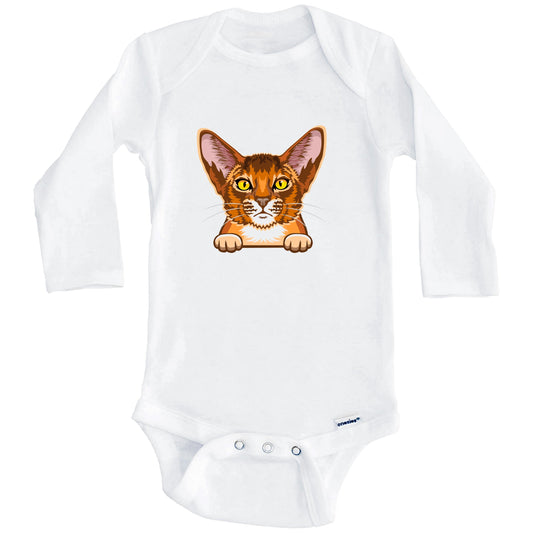 Abyssinian Cat Popping Up Fun Abyssinian Kitten Baby Bodysuit (Long Sleeves)