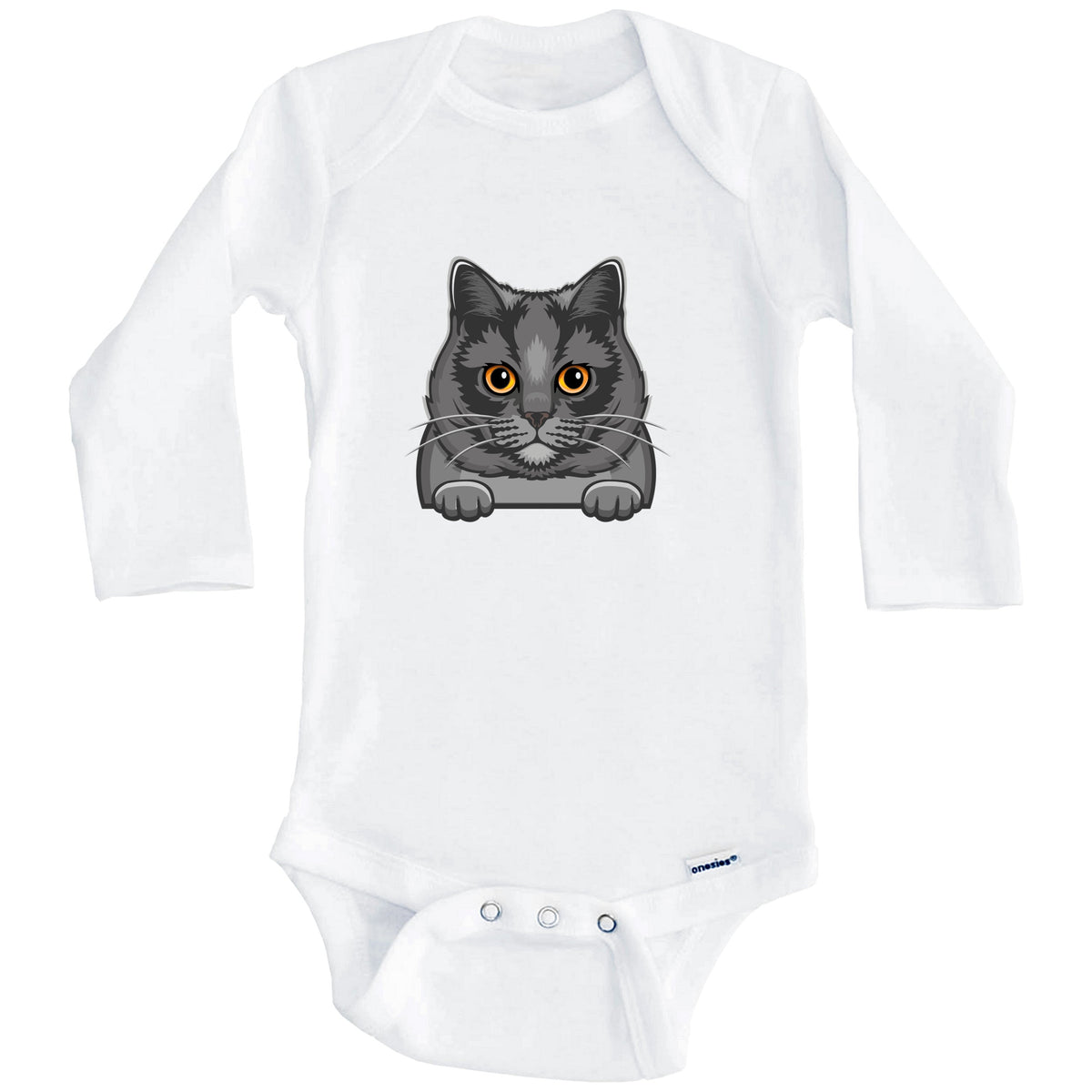 British Shorthair Cat Popping Up Fun British Shorthair Kitten Baby Bodysuit (Long Sleeves)